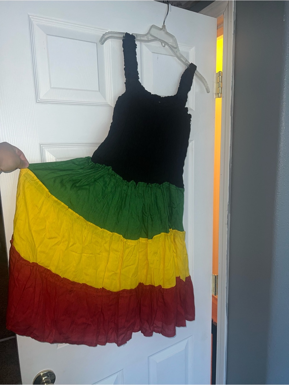Women’s Colorblock Tiered Maxi Skirt in Black, Green, Yellow & Red - Picture 5 of 5